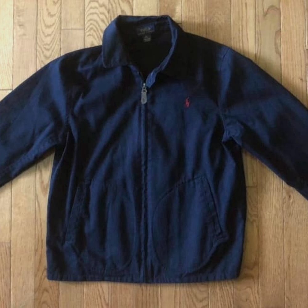 Boys Polo Ralph Lauren Navy Cotton Twill Jacket Size 10/12 - EUC